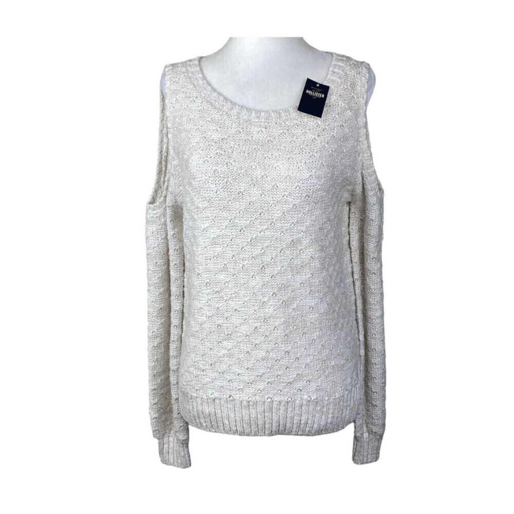 Hollister Sweater Womens Small Beige Cold Shoulder Scoop Neck Knit Casual